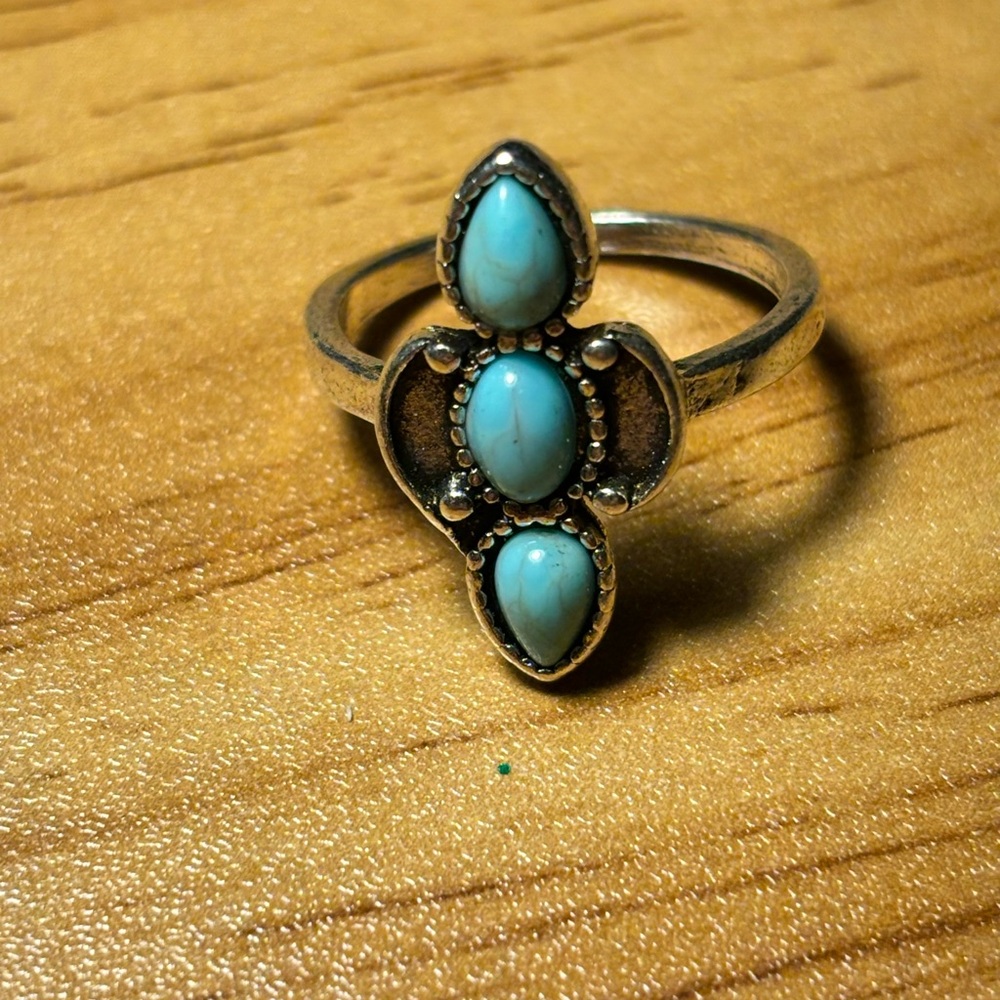 Triple Stone Turquoise Silver Ring